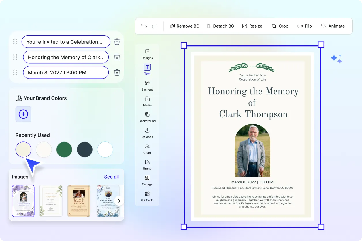 Free AI Celebration of Life Invitation Generator, Free Invitation Design Maker Online